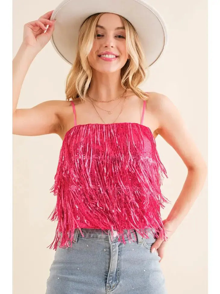 Party Perfect Sequin Tiered Cami Blue B