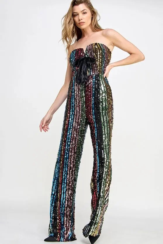 Don't Start Now Multi Sequin Jumpsuit Sweet Lemon