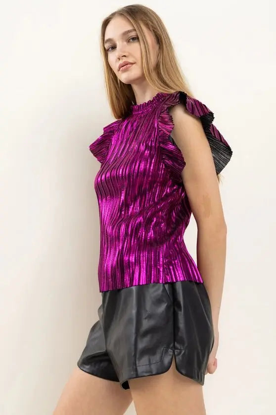 What Happens In Vegas Velvet Rib Ruffle Sleeve Top Ces Femme
