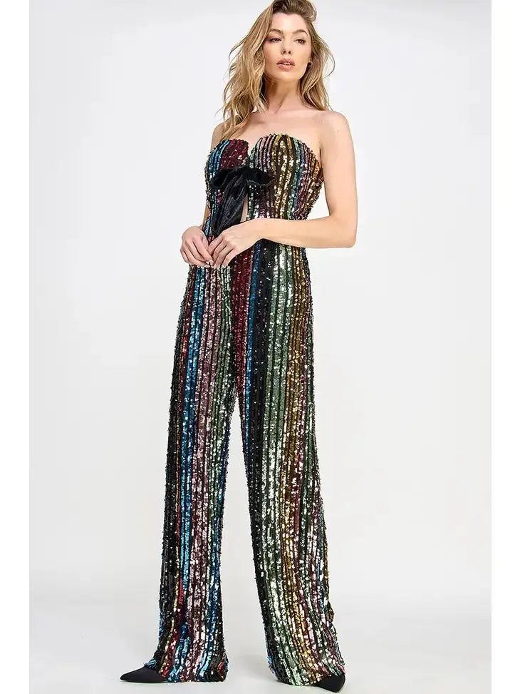 Don't Start Now Multi Sequin Jumpsuit Sweet Lemon