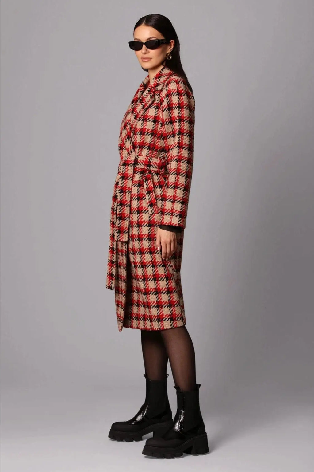 'Tis The Damn Season Plaid Jacquard Belted Coat Avec Les Filles