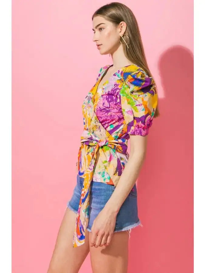 Paint Your Dreams Printed Poplin Top FLYING TOMATO