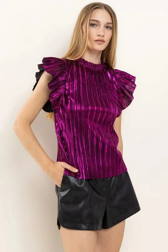 What Happens In Vegas Velvet Rib Ruffle Sleeve Top Ces Femme