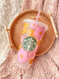 Myla Pink & Orange Retro Flowers Iced Coffee Starbucks Cup Lovely JEN's Designs