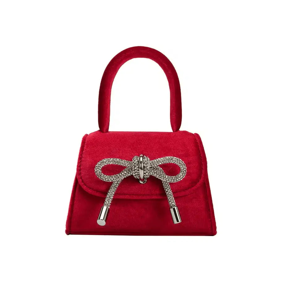 Sabrina Red Mini Velvet Top Handle Bag Melie Bianco