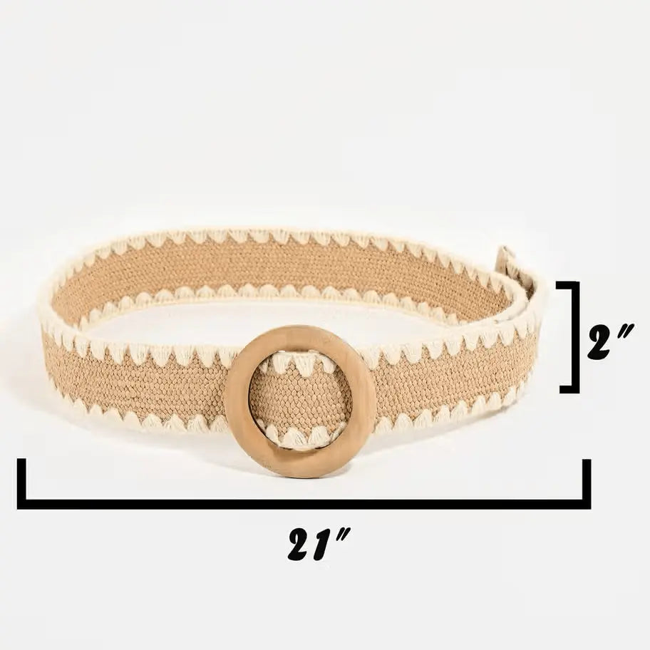 Alora Wooden Round Buckle Braided Belt Collections by Fame Accessories