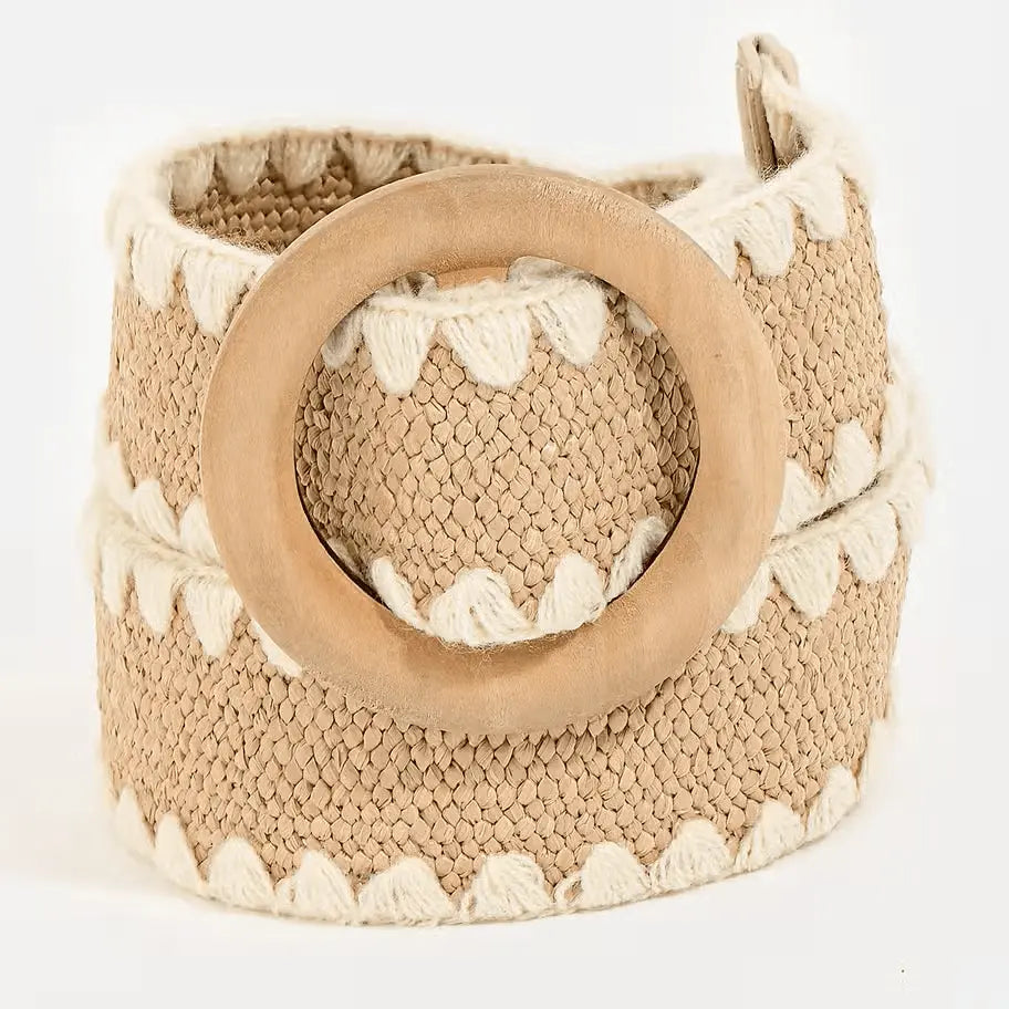 Alora Wooden Round Buckle Braided Belt Collections by Fame Accessories