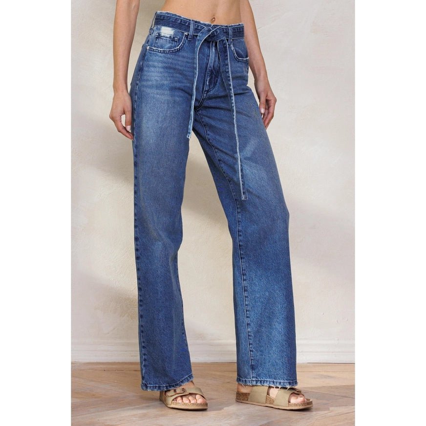 Blowing Your Mind High Rise Belted Wide Leg Jeans
