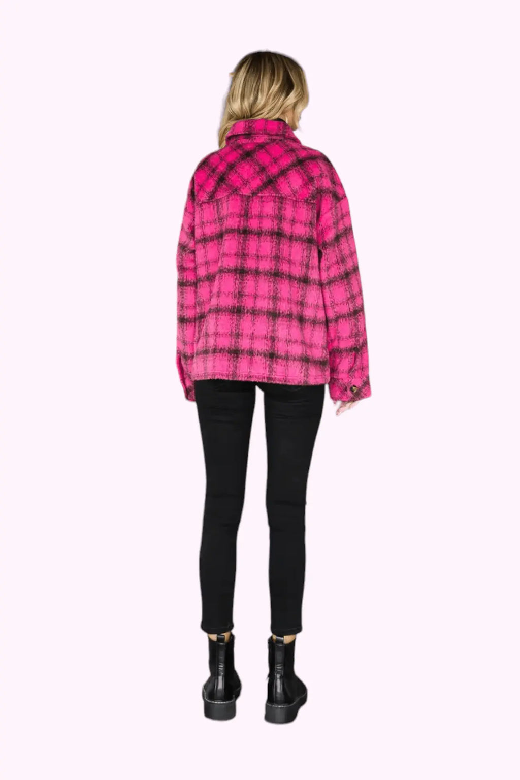 Berry Blessed Plaid Shacket Cotton Bleu