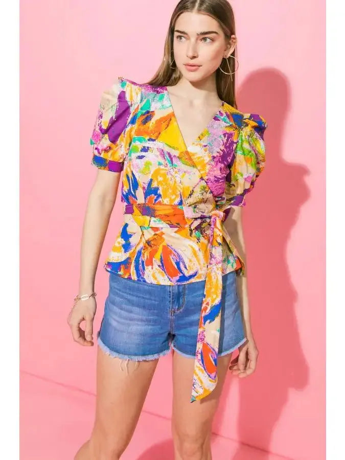 Paint Your Dreams Printed Poplin Top FLYING TOMATO