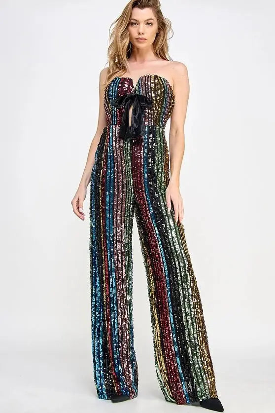 Don't Start Now Multi Sequin Jumpsuit Sweet Lemon