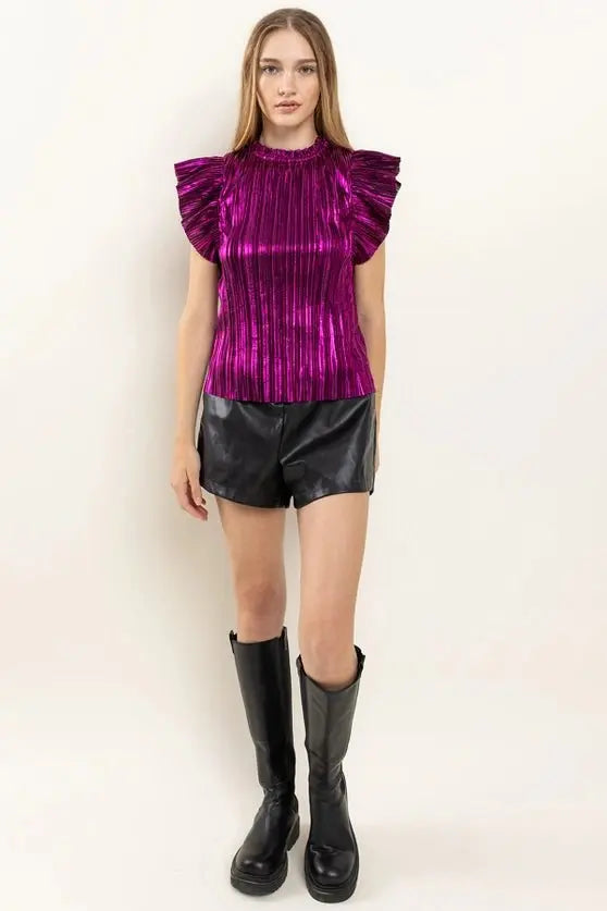What Happens In Vegas Velvet Rib Ruffle Sleeve Top Ces Femme