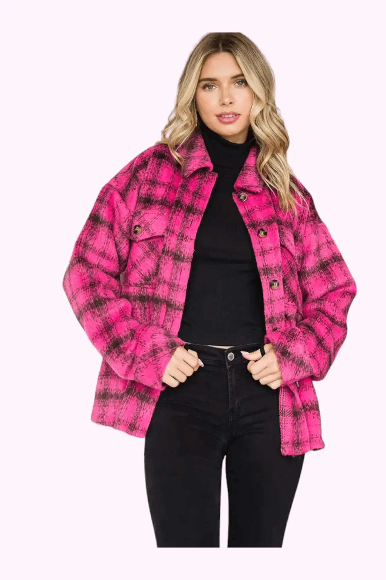 Berry Blessed Plaid Shacket Cotton Bleu