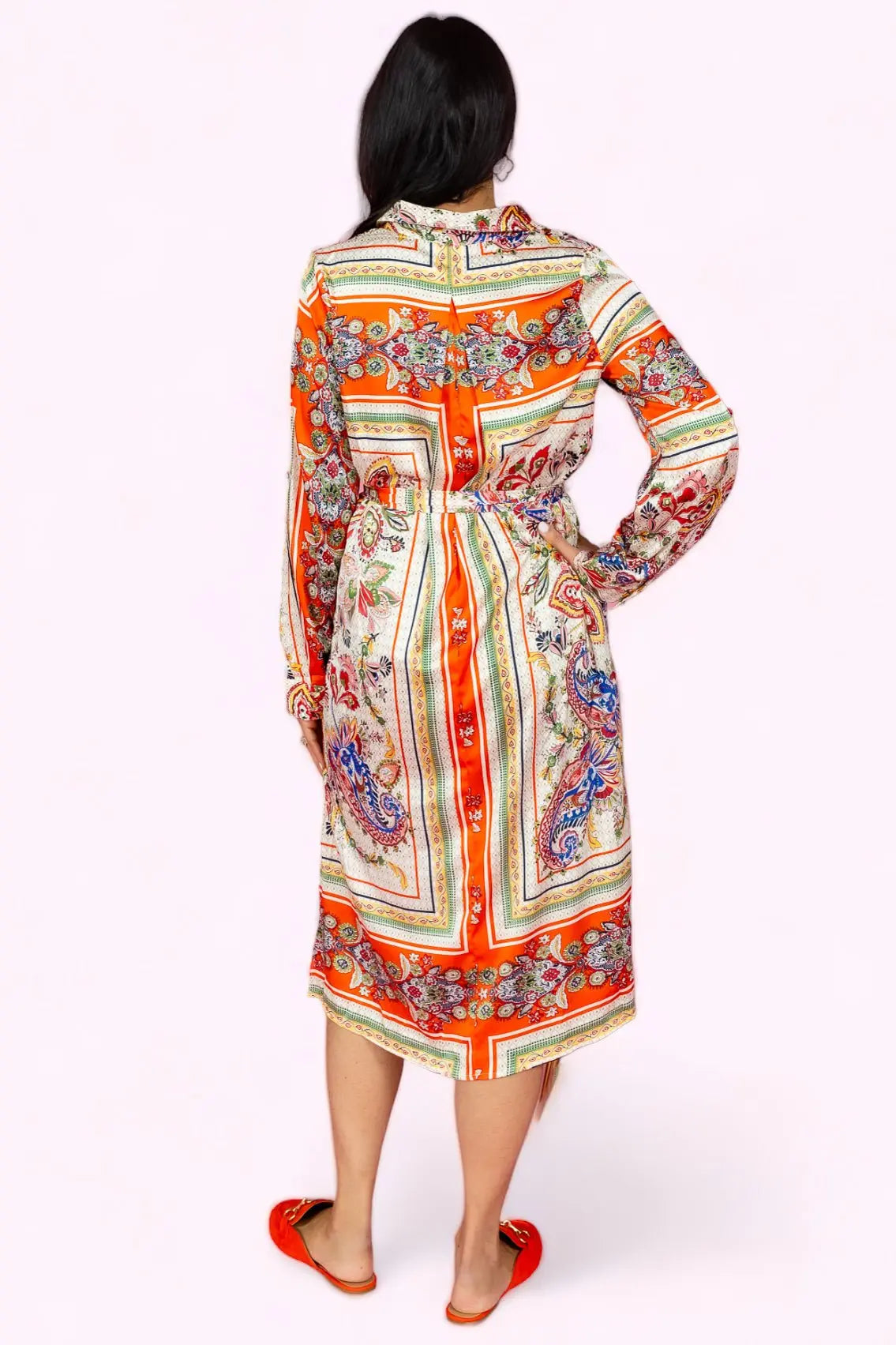 I Want It That Way Scarf Print Tie Waist Shirt Dress FATE INC