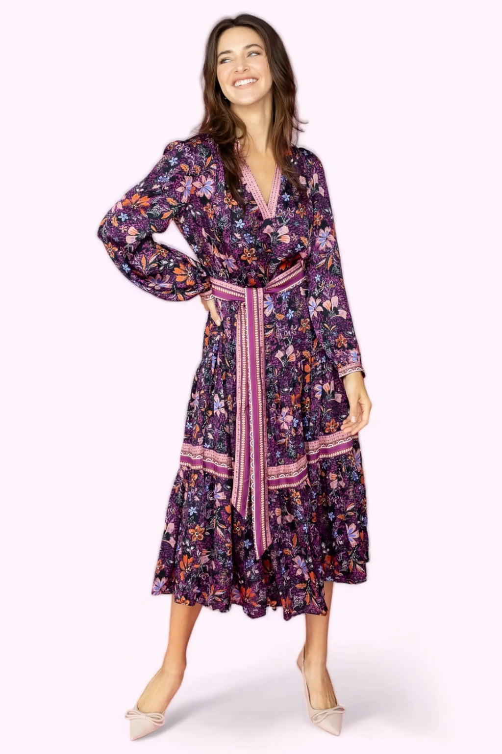 Live in the moment Floral Long Dress With Waist Belt Current Air