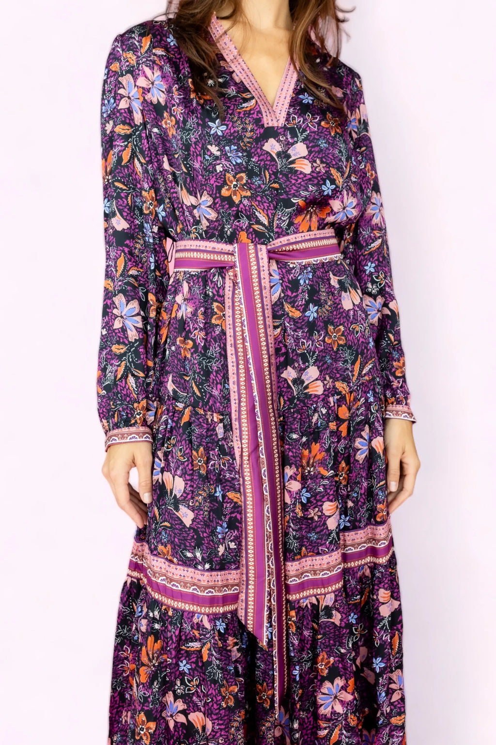 Live in the moment Floral Long Dress With Waist Belt Current Air