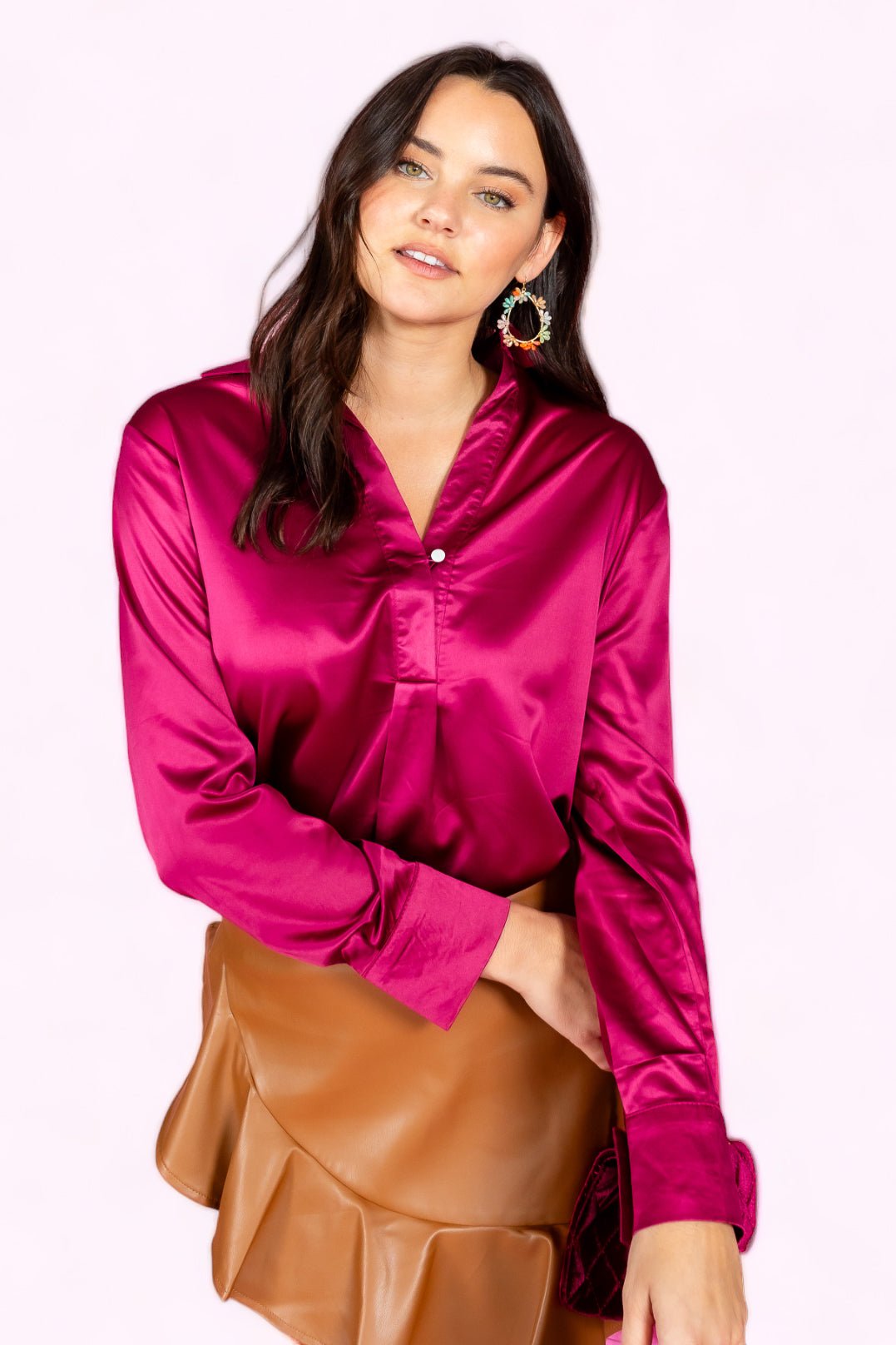 Hang in there Satin Half Placket Blouce