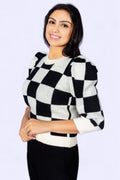 Checkmate Chic Knit Sweater with Puff Sleeves &merci