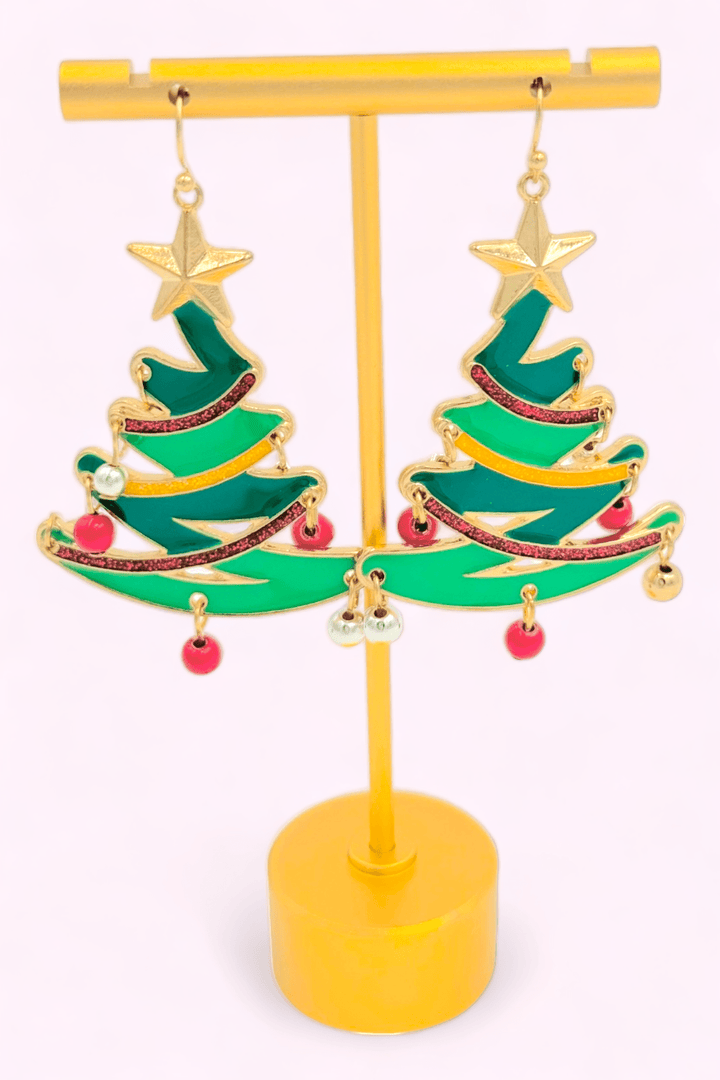 Merry Christmas Tree Dangle Earrings