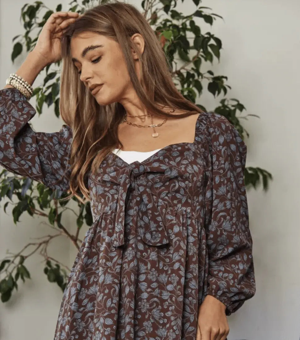 If I Loved You Tie Front Babydoll Long Sleeve Blouse Davi & Dani