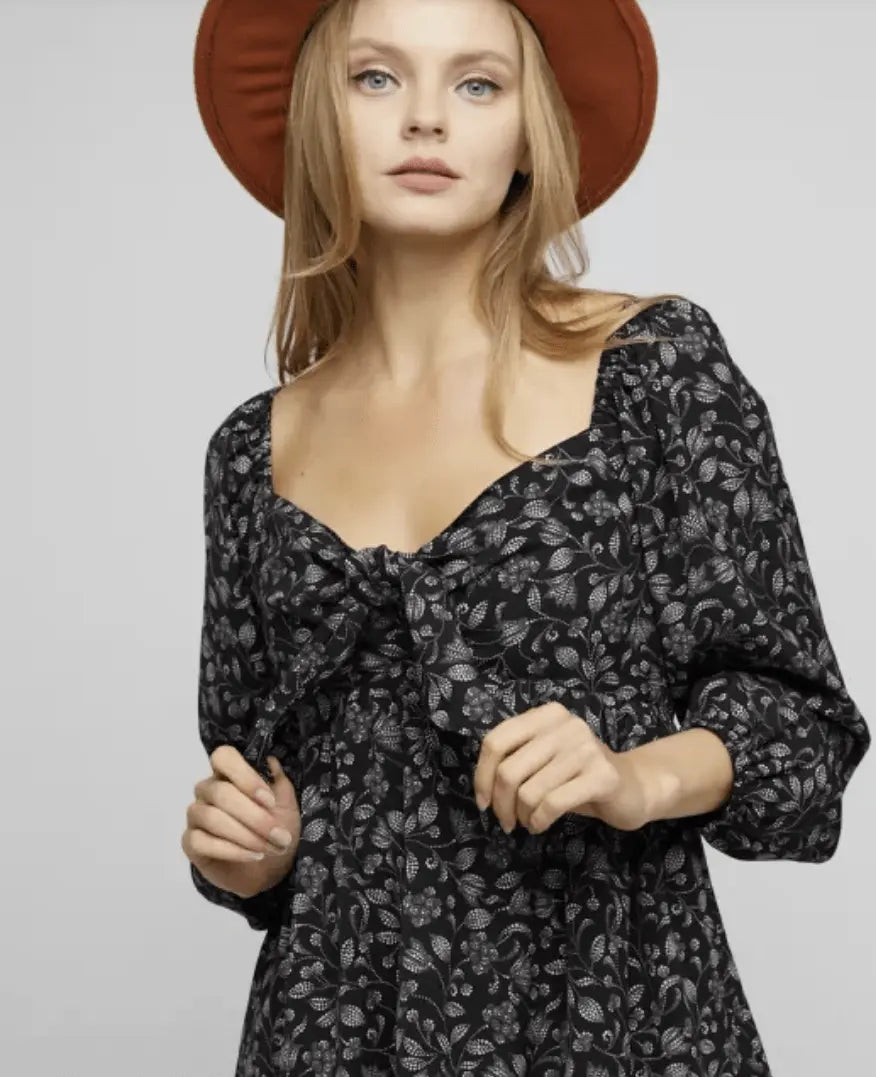 If I Loved You Tie Front Babydoll Long Sleeve Blouse Davi & Dani
