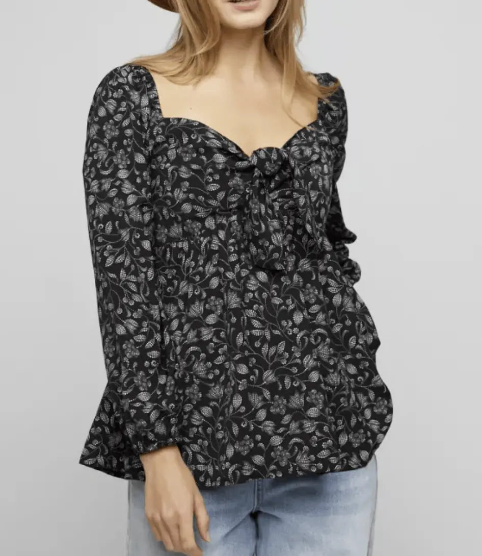 If I Loved You Tie Front Babydoll Long Sleeve Blouse Davi & Dani