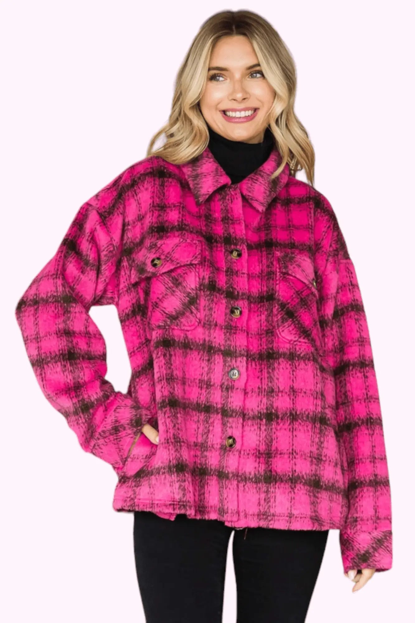 Berry Blessed Plaid Shacket Cotton Bleu