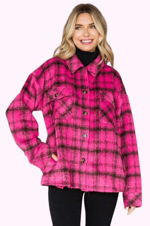 Berry Blessed Plaid Shacket Cotton Bleu