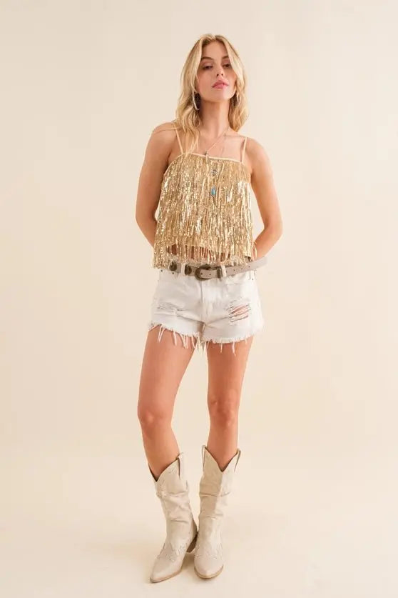 Party Perfect Sequin Tiered Cami Blue B