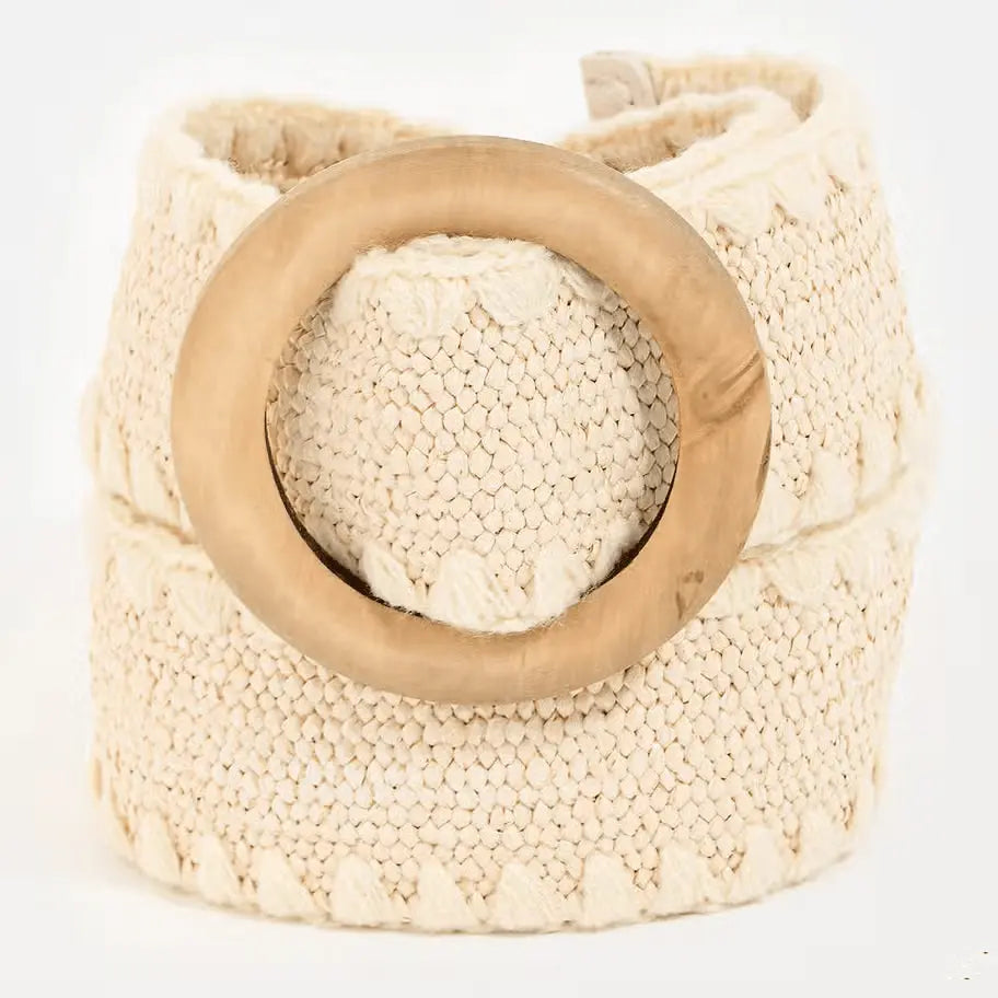 Alora Wooden Round Buckle Braided Belt Collections by Fame Accessories