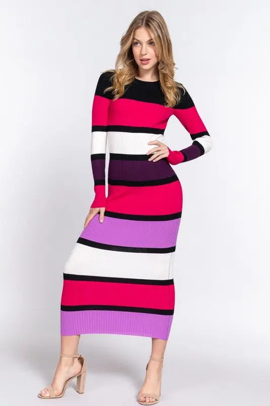I Don’t Want to Miss a Thing Long Sleeve Color Block Sweater Dress Active Basic