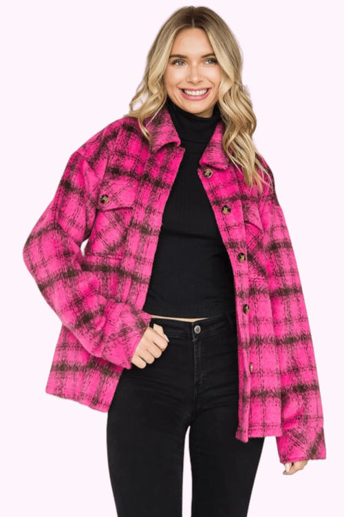 Berry Blessed Plaid Shacket Cotton Bleu