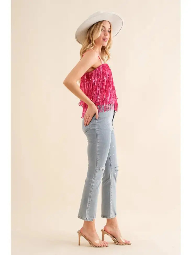 Party Perfect Sequin Tiered Cami Blue B