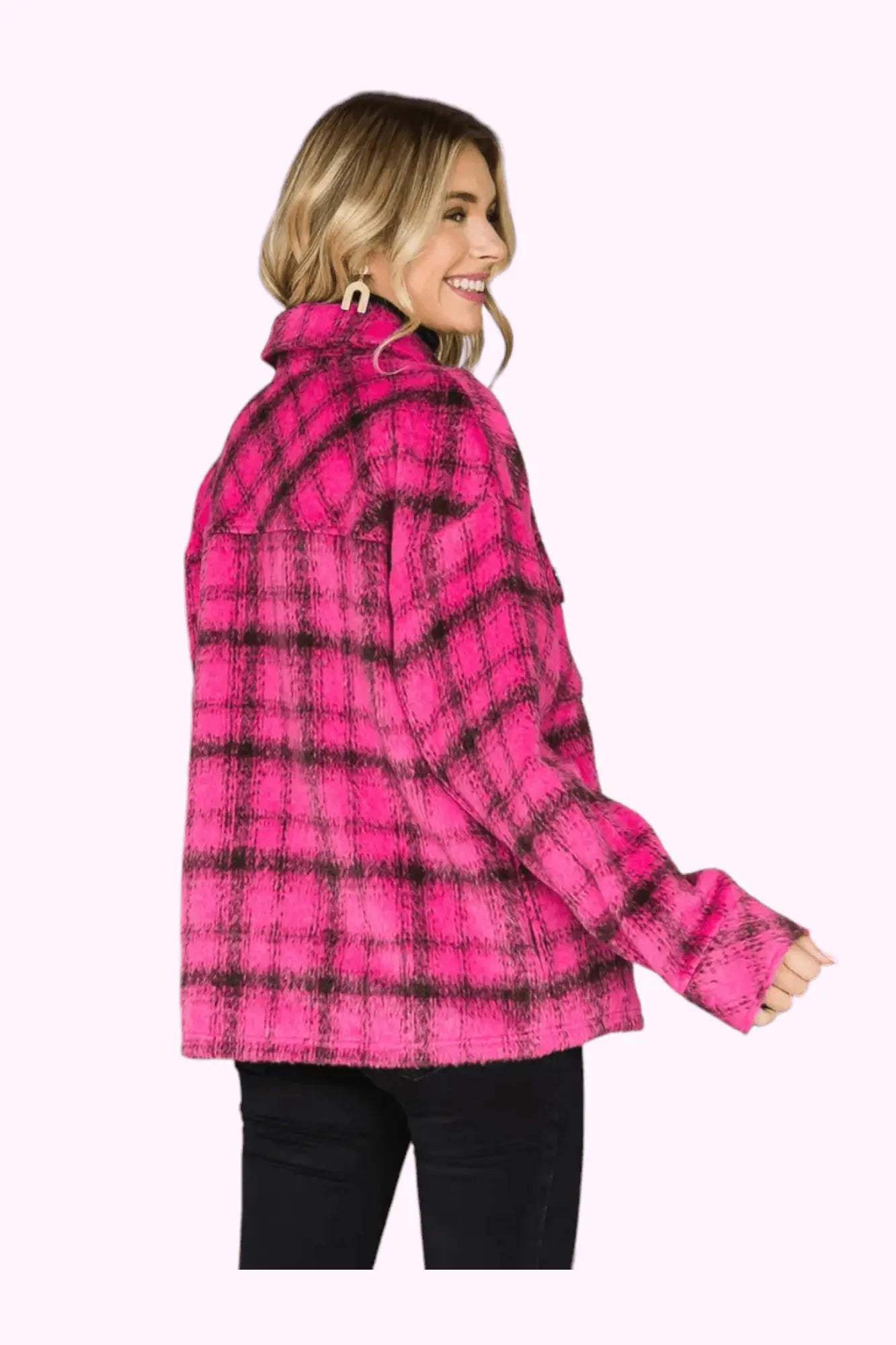 Berry Blessed Plaid Shacket Cotton Bleu