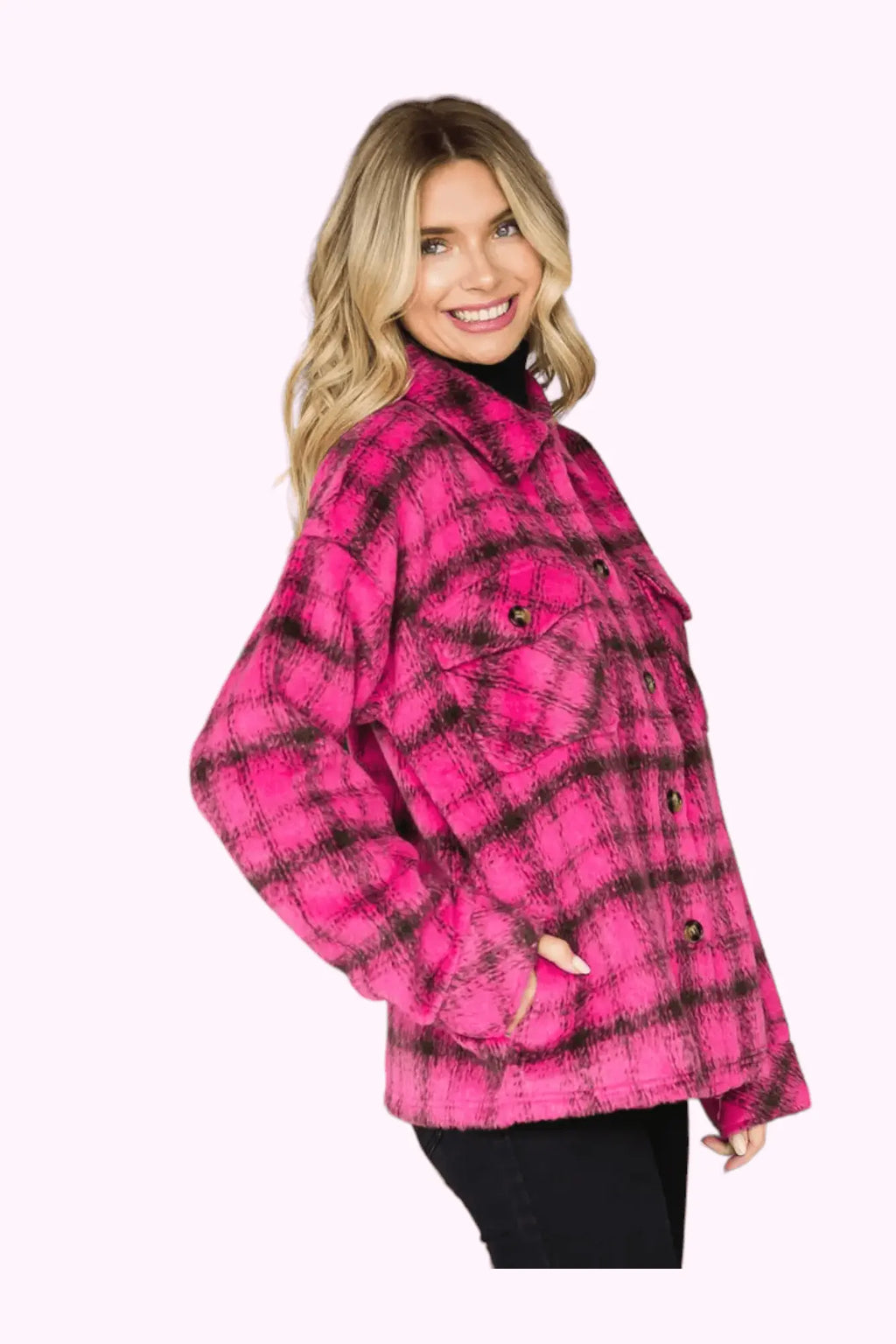 Berry Blessed Plaid Shacket Cotton Bleu