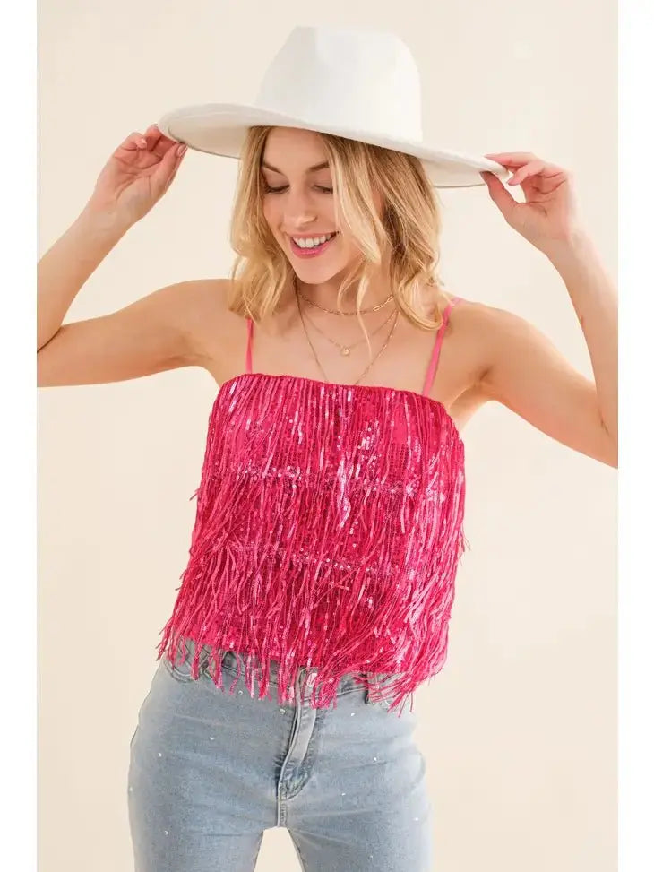 Party Perfect Sequin Tiered Cami Blue B