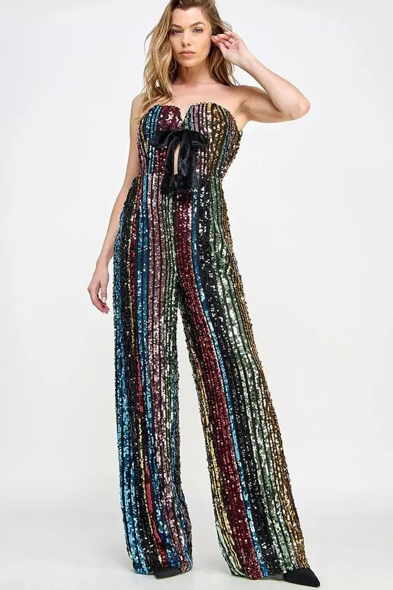 Don't Start Now Multi Sequin Jumpsuit Sweet Lemon