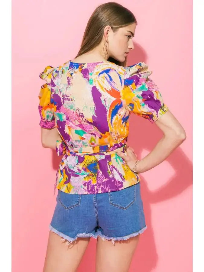 Paint Your Dreams Printed Poplin Top FLYING TOMATO