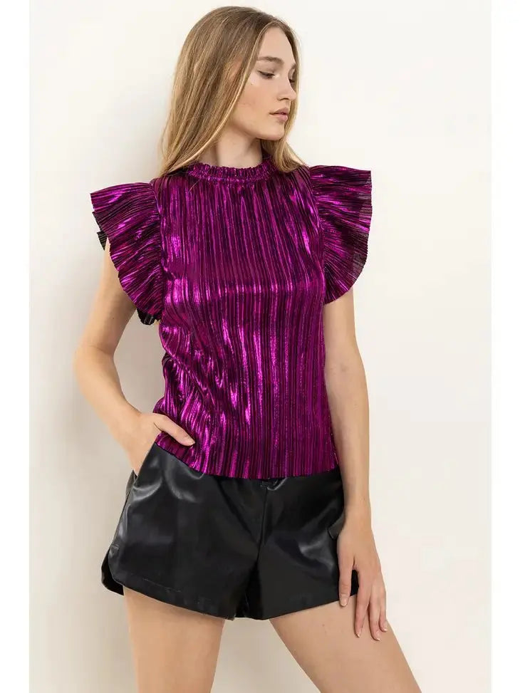 What Happens In Vegas Velvet Rib Ruffle Sleeve Top Ces Femme