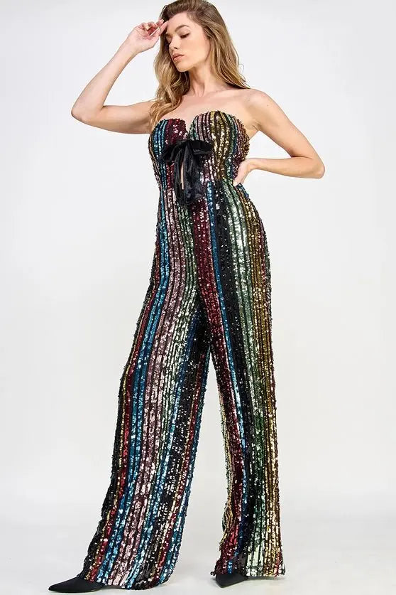 Don't Start Now Multi Sequin Jumpsuit Sweet Lemon